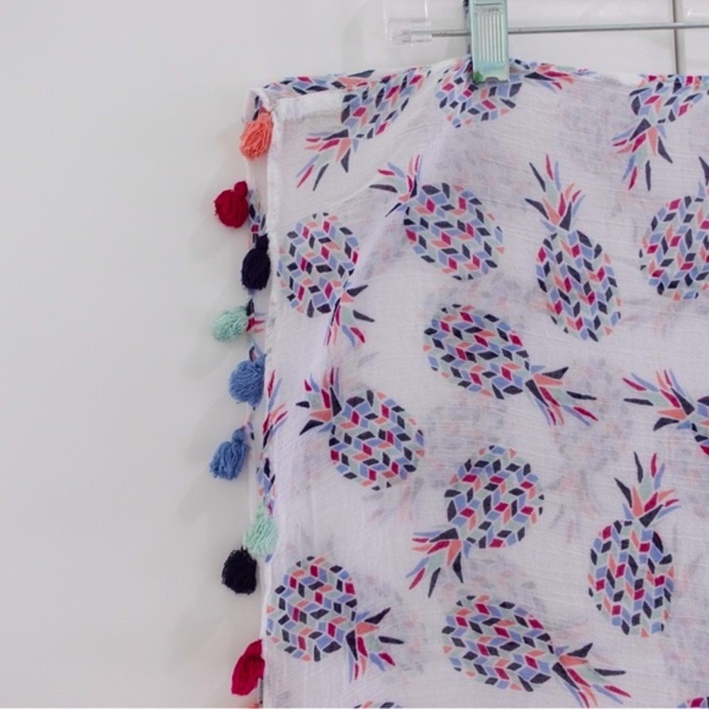 Loft Outlet Mosaic Pineapple Print Infinity Scarf w/ Multicolor Tassel Trim - Picture 7 of 10